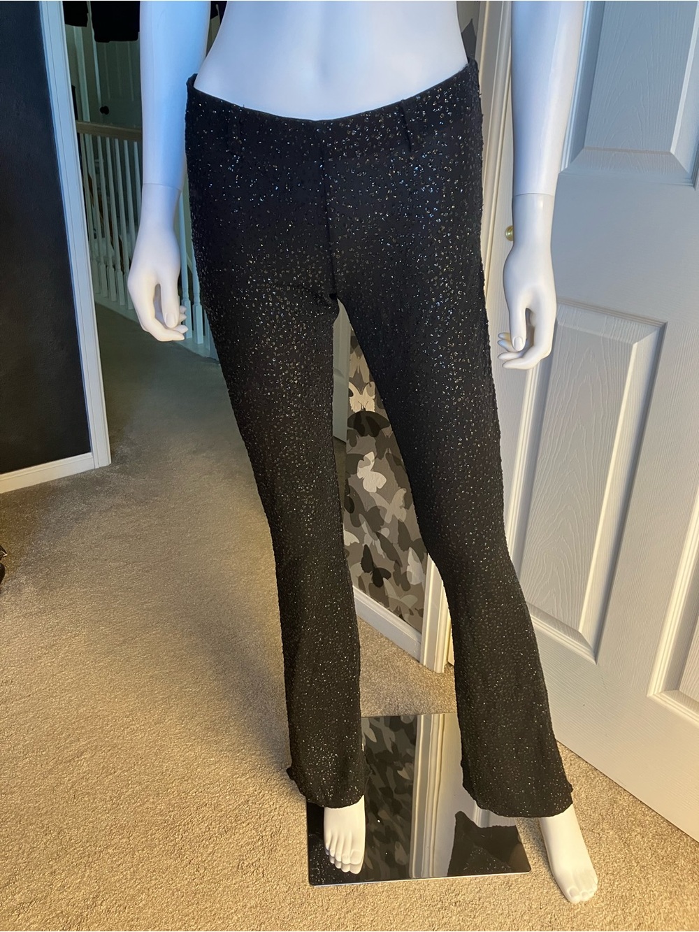 bebe Black Sparkle Straight Leg Trousers